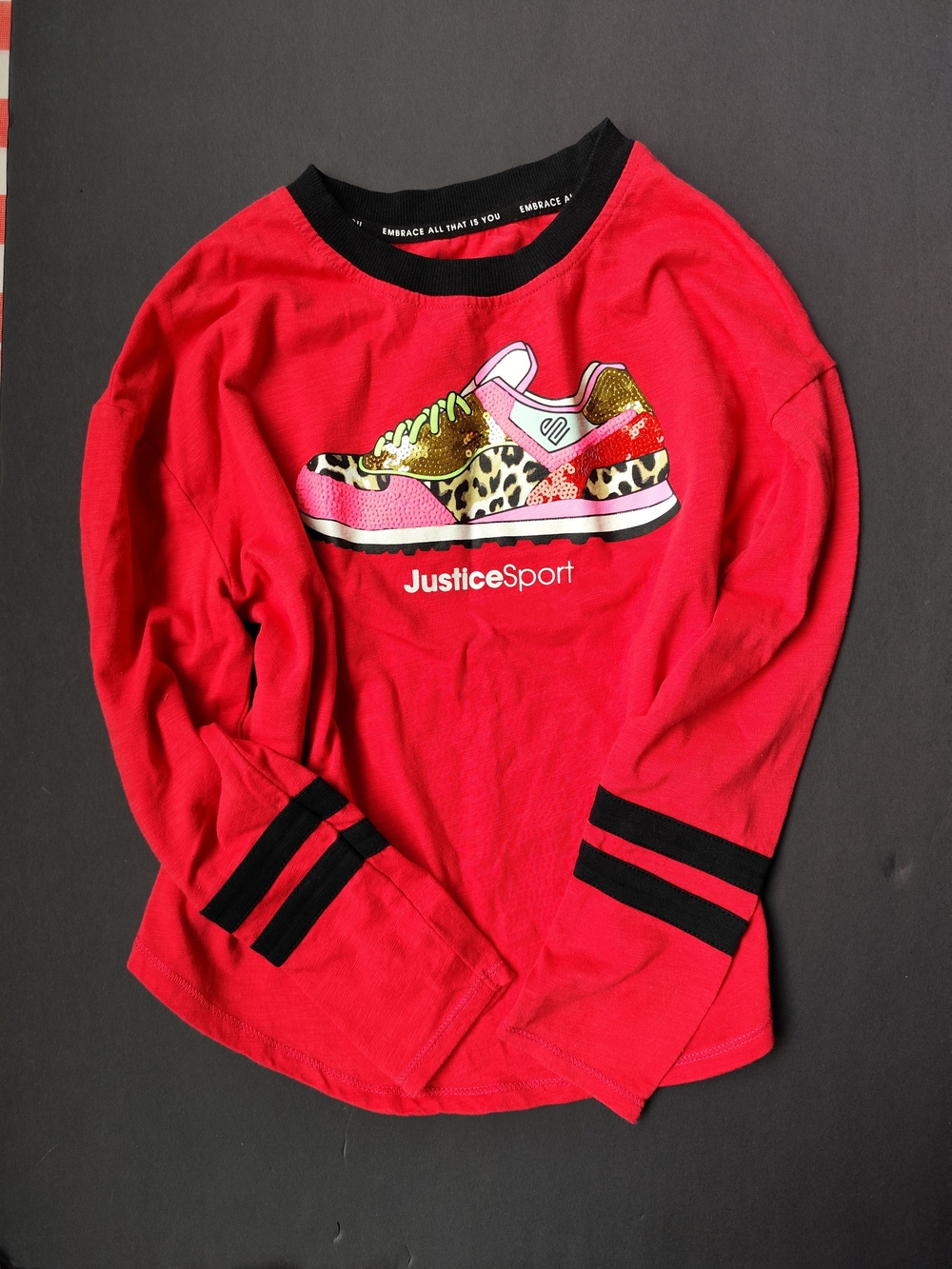 3/$25💙Justice Sport Girls' Red Graphic Long-Sleeve Tee  Size 7/8